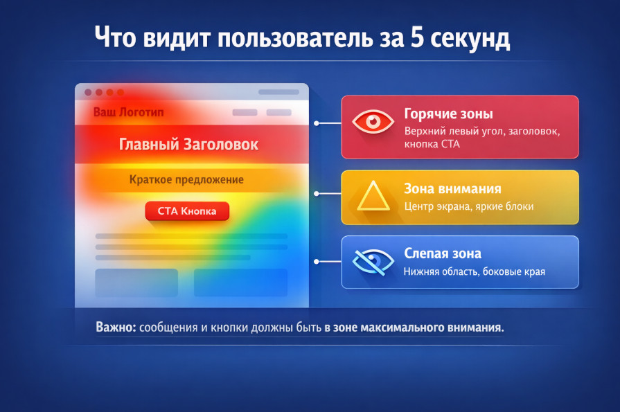 Инфографика, что видит пользователь в первые 5 секунд при заходе на сайт Инфографика, что видит пользователь при заходе на сайт